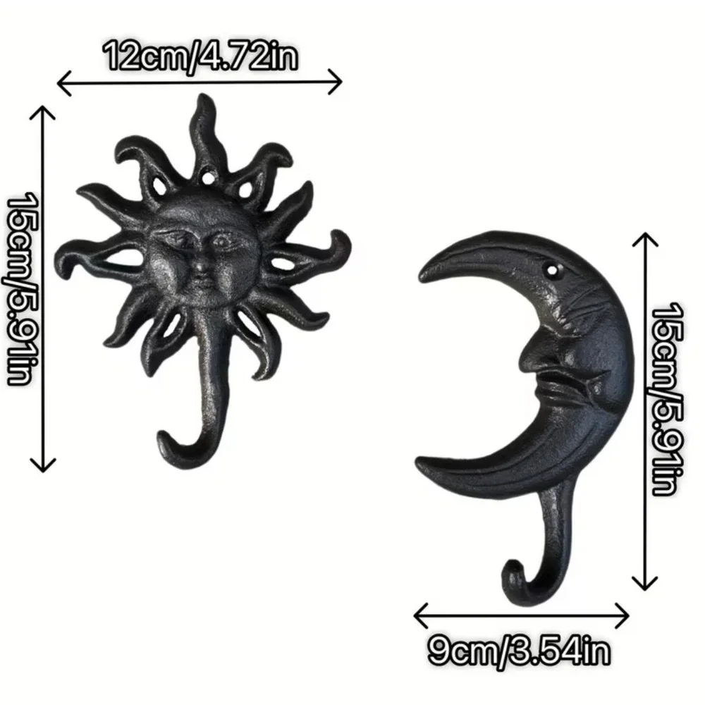 NEW Celestial Sun Moon Cast Iron  Wall Hooks Black Decor